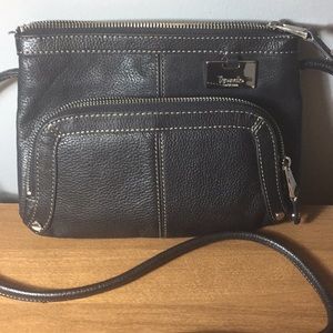 Tignanello Black Leather Cossbody Shoulder Purse